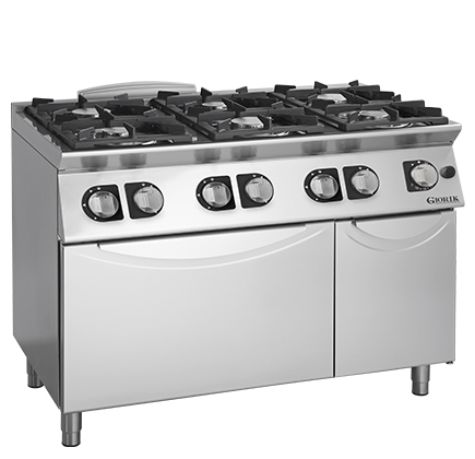 6 BURNER BASIC GAS HOB ON GAS OVEN AND CABINET