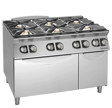 6 BURNER GAS HOB ON ELECTRIC OVEN AND CABINET