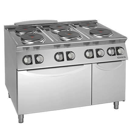 CUCINA 6 PIASTRE TONDE ELETTRICHE SU FORNO ELETTRICO E ARMADIO NEUTRO