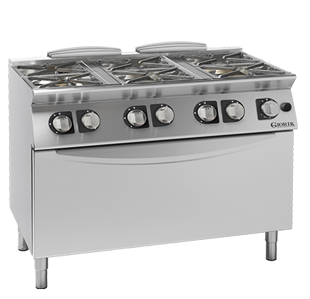 CUISINIÈRE 6 FEUX À GAZ AVEC GRILLE À FLEUR DU PLAN DE TRAVAIL SUR FOUR MAXI